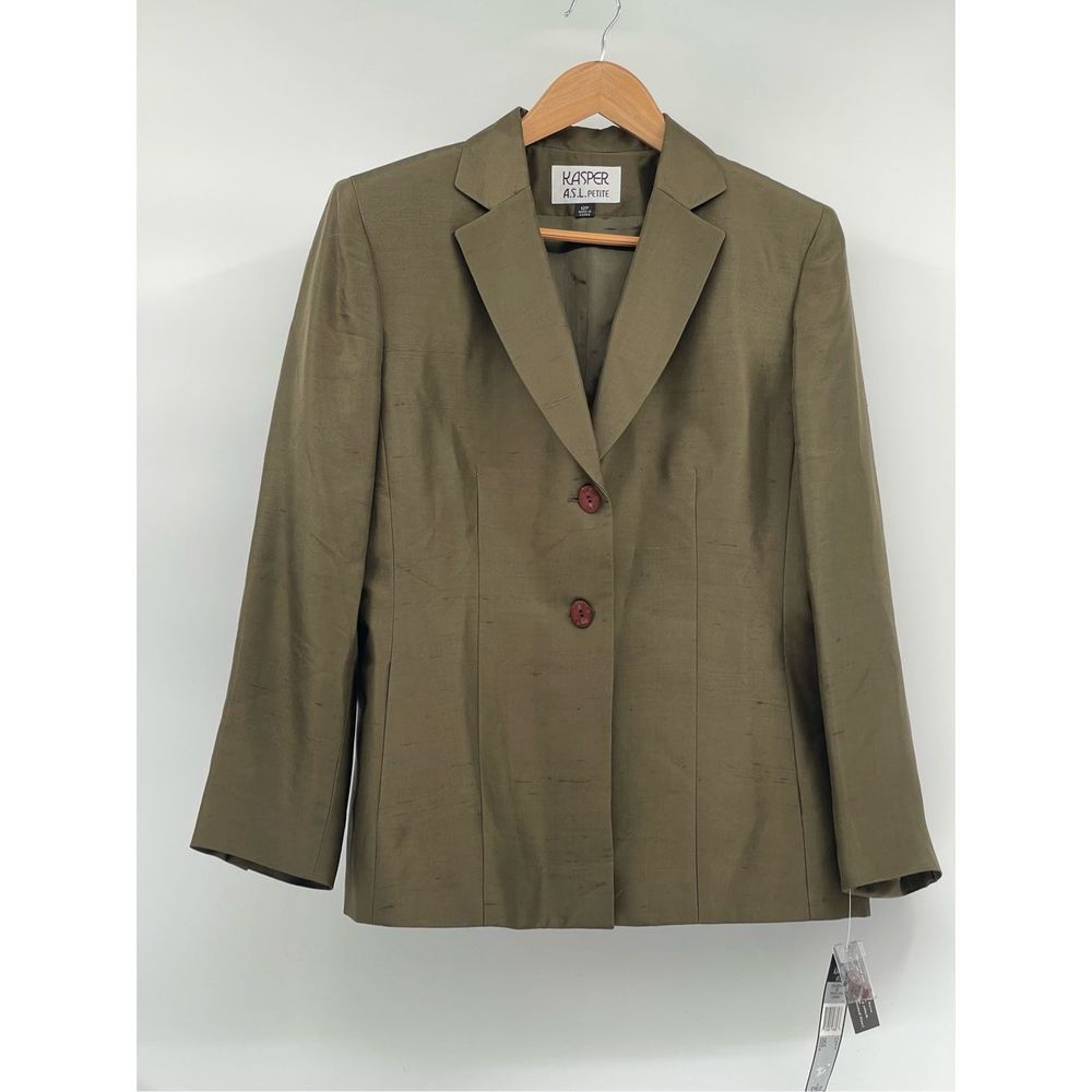 Kasper Blazer‎ Silk Jacket Women's Size 12P 12 Petite Green Jacket Suit New